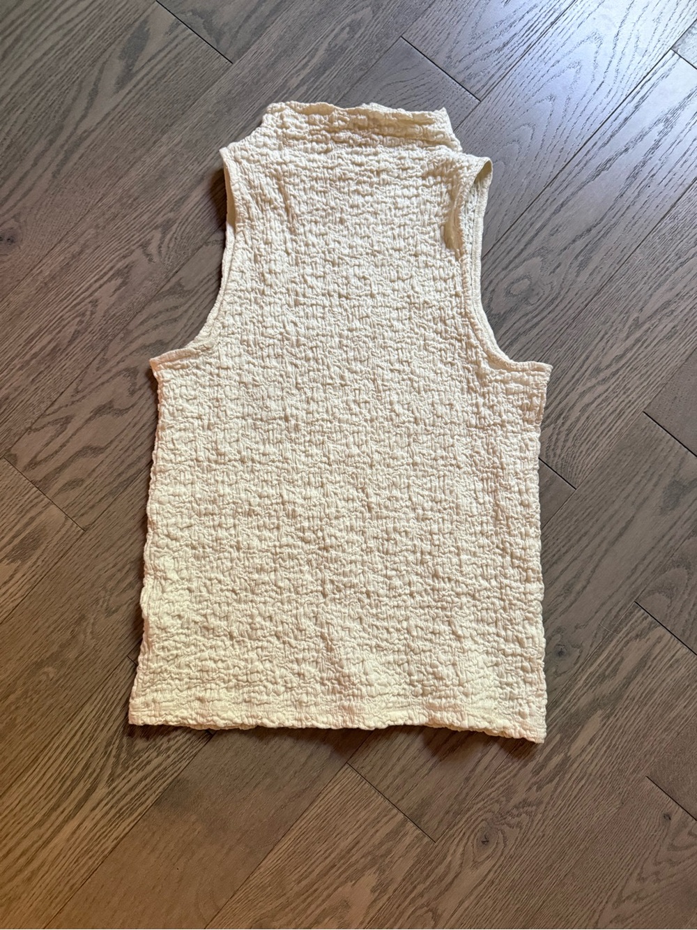 Sleeveless Cream Textured Mock Neck Blouse